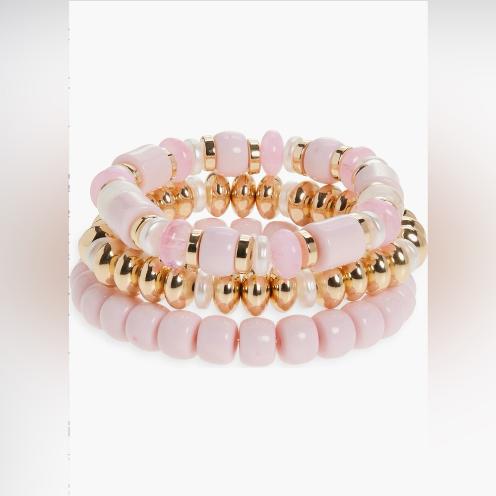 Pink & Gold Beaded Stretch Bracelet Set - Women Jewelry